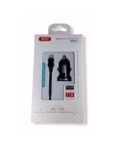 PACK CARGADOR MECHERO TZ08 2.1A + CABLE TIPO LIGHTNING NEGRO XO