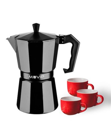 CAFETERA 3 TAZAS ALUMINIO NEGRO MATE ANTIADHERENTE MUVIP