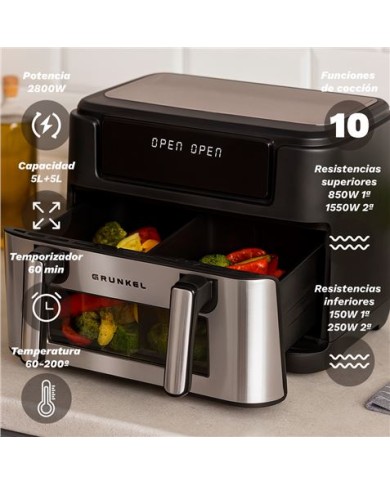 FREIDORA DE AIRE 10 LITROS 2800W CUBETOS FLEXIBLES GRUNKEL