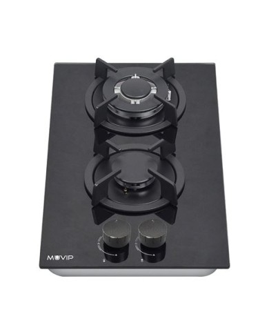 PLACA A GAS PARA ENCASTRAR 2 FUEGOS CRISTAL NEGRO MUVIP