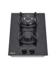 PLACA A GAS PARA ENCASTRAR 2 FUEGOS CRISTAL NEGRO MUVIP