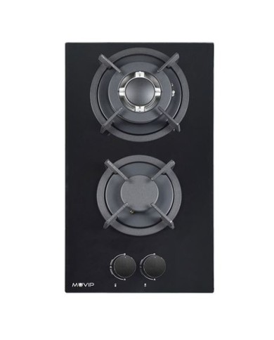PLACA A GAS PARA ENCASTRAR 2 FUEGOS CRISTAL NEGRO MUVIP