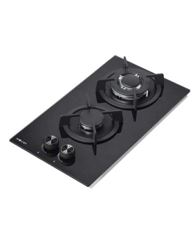 PLACA A GAS PARA ENCASTRAR 2 FUEGOS CRISTAL NEGRO MUVIP