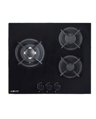 PLACA A GAS PARA ENCASTRAR 3 FUEGOS CRISTAL NEGRO MUVIP
