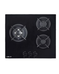 PLACA A GAS PARA ENCASTRAR 3 FUEGOS CRISTAL NEGRO MUVIP