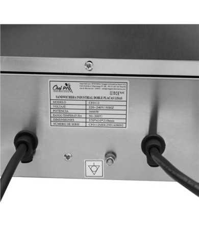 SANDWICHERA INDUSTRIAL DOBLE PLACAS LISAS 3600W CHEF PRO