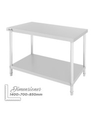MESA DE TRABAJO ACERO INOXIDABLE 140X70X85CM CHEF PRO