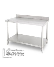 MESA DE TRABAJO ACERO INOXIDABLE 140X70X85CM CON RESPALDO CHEF PRO