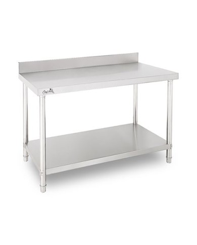 MESA DE TRABAJO ACERO INOXIDABLE 180X70X85CM CON RESPALDO CHEF PRO