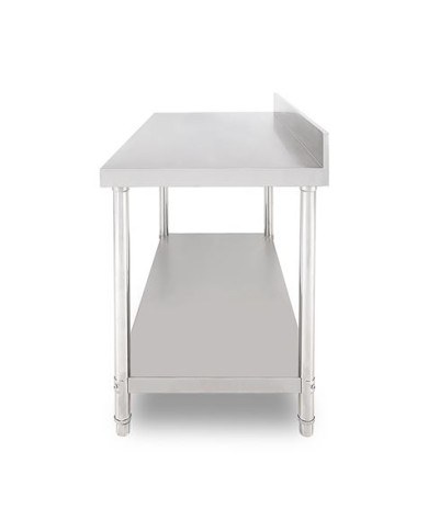 MESA DE TRABAJO ACERO INOXIDABLE 180X70X85CM CON RESPALDO CHEF PRO