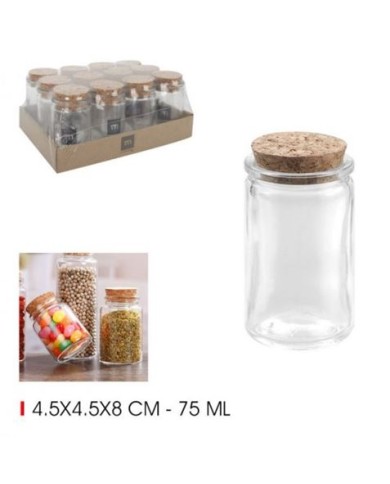 TARRO VIDRIO CON TAPON CORCHO 75ML LA MEDITERRANEA