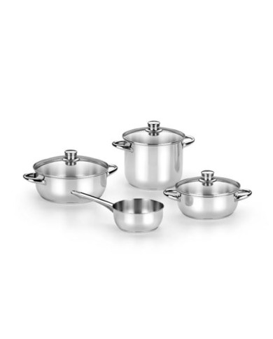 BATERIA DE 4 COCINA PIEZAS ACERO INOX OPTIMA TAPAS VIDRIO MONIX