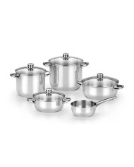 BATERIA DE COCINA 5 PIEZAS ACERO INOX OPTIMA TAPAS VIDRIO MONIX