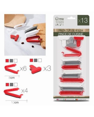 PACK 13 PINZAS DE CIERRE PLASTICO PARA BOLSAS URBAN LIVING