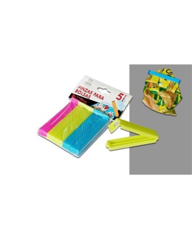 PACK 5 PINZAS DE CIERRE PLASTICO PARA BOLSAS 8CM