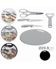 SET TIJERAS + PELADOR + 2 CUCHILLOS + TABLA DE CORTE CIRCULAR