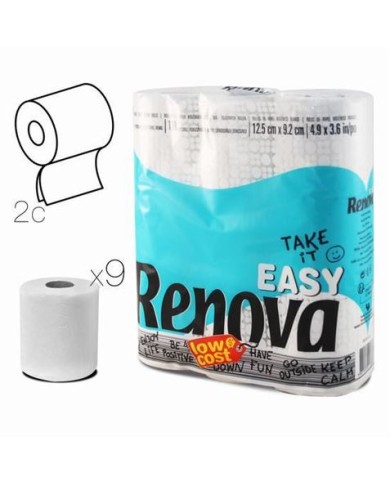 PACK 9 ROLLOS PAPEL HIGIENICO DOBLE CAPA RENOVA