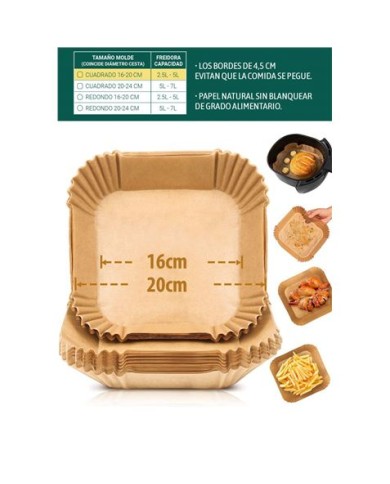 PACK 20 BASES PAPEL PARA AIRFRYER 20X20CM ALGON