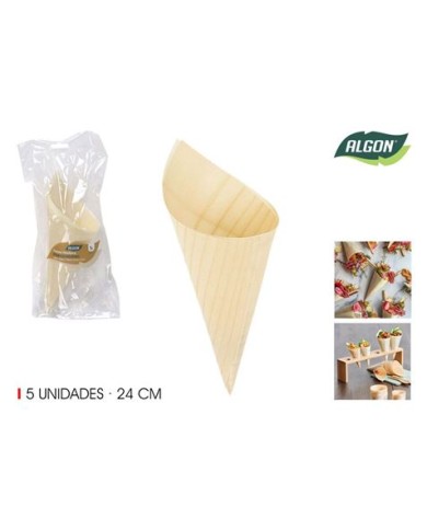 PACK 5 CONOS MADERA APERITIVOS 24CM ALGON