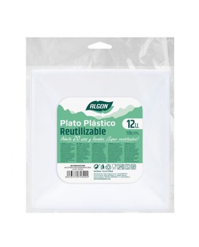 SET 12 PLATOS CUADRADOS 18CM REUTILIZABLE BLANCA ALGON