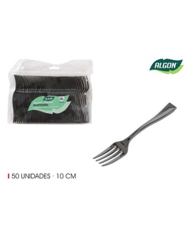 SET 50 TENEDOR 10CM PLASTICO REUTILIZABLE PLATA ALGON