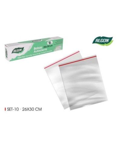 PACK 10 BOLSAS AUTOCIERRE TIPO ZIP 26X30CM ALGON