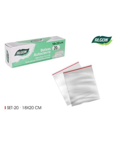 PACK 20 BOLSAS AUTOCIERRE TIPO ZIP 18X20CM ALGON