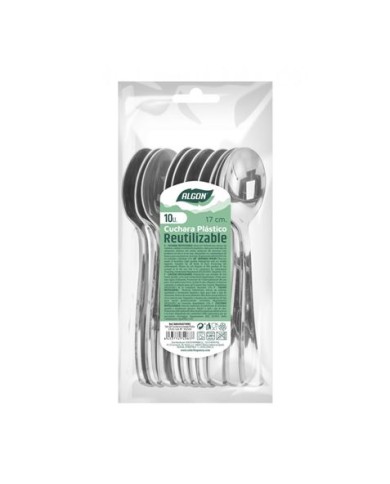 PACK 10 CUCHARAS PLASTICO REUTILIZABLE PLATA ALGON