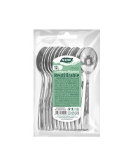 PACK 12 CUCHARAS POSTRE PLASTICO REUTILIZABLE PLATA ALGON