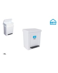 PAPELERA CON PEDAL Y CUBETA INTERIOR 8 LITROS BLANCA