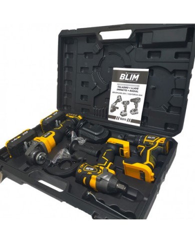 PACK 20V TALADRO + LLAVE IMPACTO + RADIAL S/CARBONES | 2 BATERIAS 4AH BLIM