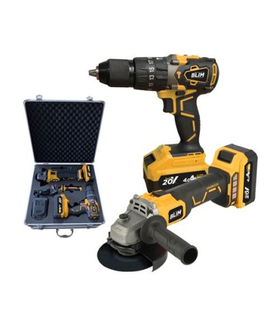 PACK 20V TALADRO PERCUTOR+RADIAL S/CARBONES | 2 X 4AH | CAJA ALUMINIO BLIM