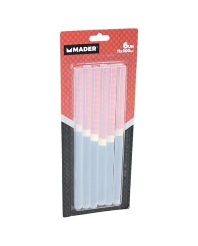 6 BARRAS DE PEGAMENTO SILICONA TRANSPARENTE 11X200MM MADER