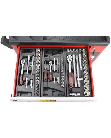 CARRO DE HERRAMIENTAS C.V. 156 PIEZAS 7 PARTICIONES MADER