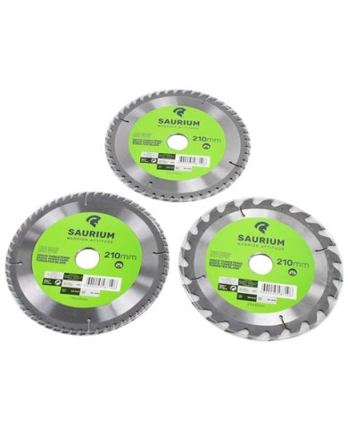PACK 3 DISCOS CORTE MADERA PARA SIERRAS 210MM. SAURIUM