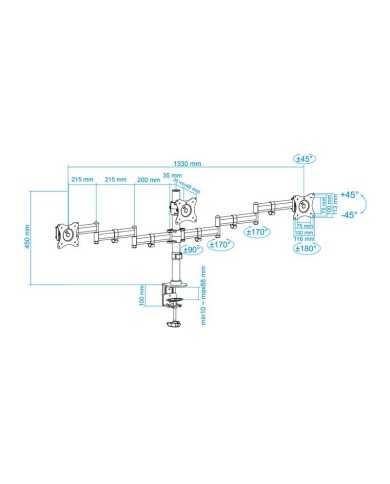 SOPORTE DE MESA TV/MONITOR TOOQ 13-27 8KG 2 BRAZOS PARA 3 PANTALLAS SOPORTE DE MESA TV/MONITOR TOOQ 13-27 8KG 2 BRAZOS PARA 3 PANTALLAS