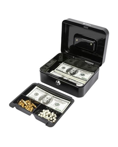 CAJA DE CAUDALES METÁLICA CON LLAVE 9X20X16CM 3 COMPARTIMENTOS CROMAD