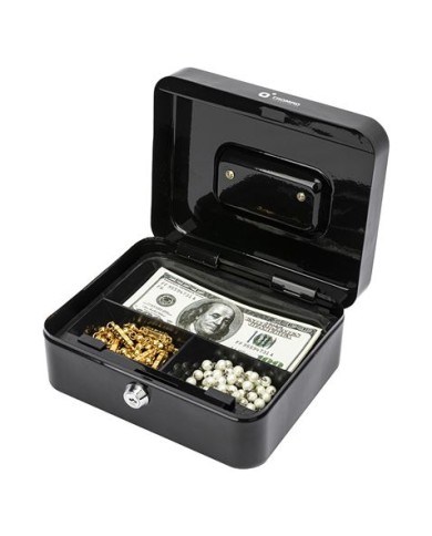 CAJA DE CAUDALES METÁLICA CON LLAVE 9X20X16CM 3 COMPARTIMENTOS CROMAD