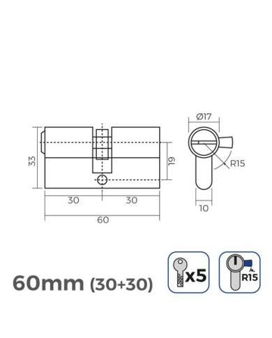 BOMBIN LATON 60MM 30+30MM LEVA LARGA LLAVE SEGURIDAD