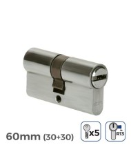 BOMBIN NIQUEL 60MM 30+30MM LEVA CORTA CON LLAVE SEGURIDAD