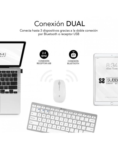TECLADO + RATON SUBBLIM MULTIDISPOSITVO WIRELESS WHITE/SILVER
