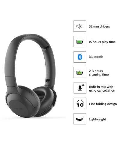 AURICULARES + MICROFONO PHILIPS TAUH202 BLUETOOTH BLACK