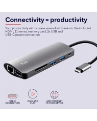 HUB TRUST DALYX USB-C 7 EN 1 HDMI USB-C USB MICRO SD RJ45 SILVER HUB TRUST DALYX USB-C 7 EN 1 HDMI USB-C USB MICRO SD RJ45 SILVER