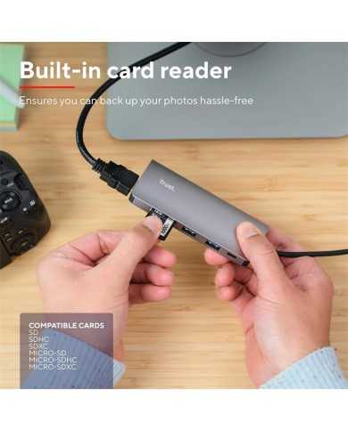 HUB TRUST DALYX USB-C 7 EN 1 HDMI USB-C USB MICRO SD RJ45 SILVER HUB TRUST DALYX USB-C 7 EN 1 HDMI USB-C USB MICRO SD RJ45 SILVER