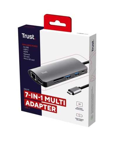 HUB TRUST DALYX USB-C 7 EN 1 HDMI USB-C USB MICRO SD RJ45 SILVER HUB TRUST DALYX USB-C 7 EN 1 HDMI USB-C USB MICRO SD RJ45 SILVER