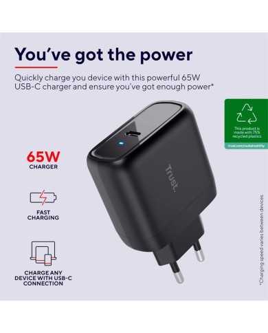CARGADOR TRUST MAXO USB-C 65W 2M BLACK