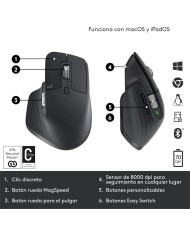 RATON LOGITECH MX MASTER 3S WIRELESS 8000DPI 7 BOTONES BLACK