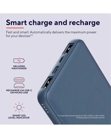POWERBANK TRUST PRIMO SLIM 10000MAH X2 USB-A + USB-C + MICRO-USB ECO BLUE POWERBANK TRUST PRIMO SLIM 10000MAH X2 USB-A + USB-C + MICRO-USB ECO BLUE