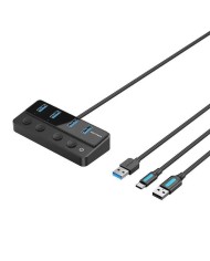 HUB USB VENTION 4 PUERTOS USB 3.0 BLACK + CABLE USB/M - USB-C/M