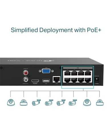 GRABADOR IP NVR TP-LINK VIGI 8 CH IP 1HDD H265+ POE GRABADOR IP NVR TP-LINK VIGI 8 CH IP 1HDD H265+ POE